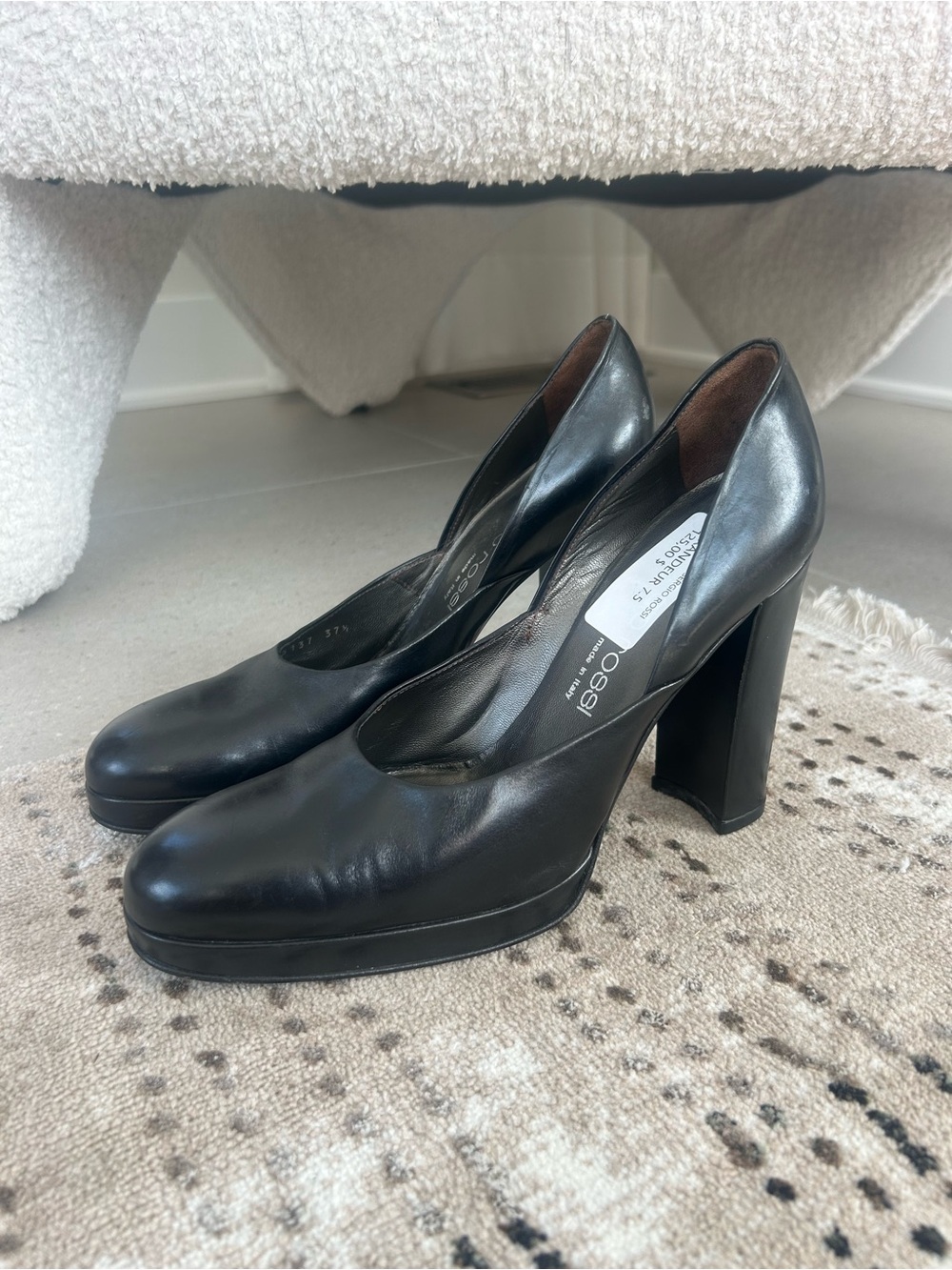 Vintage Sergio Rossi Black Leather Platform Block-Heel Pumps❤️7.5